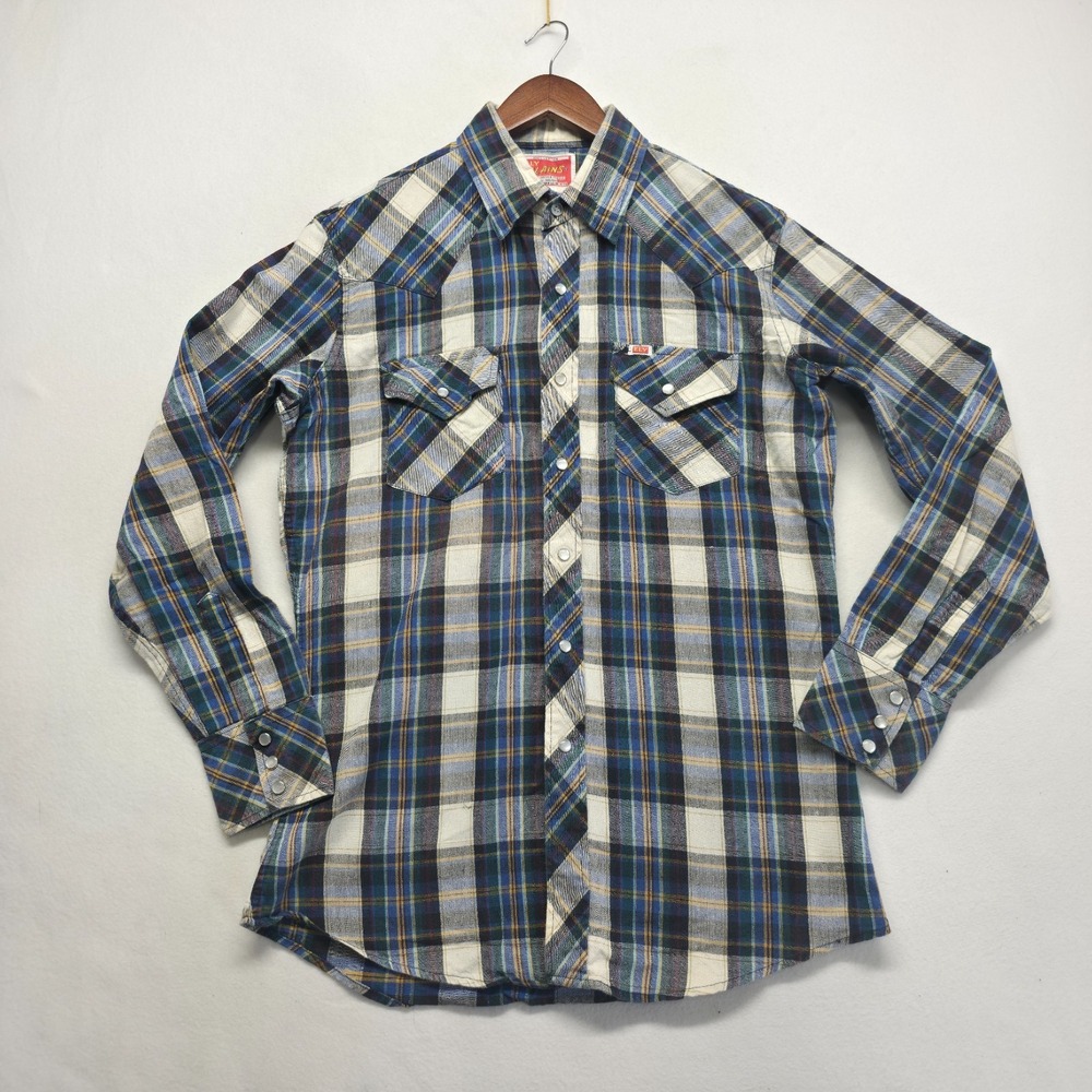 Vintage Ely Plains Men's Long Sleeve Pearl Snap Shirt Size 15.5-34